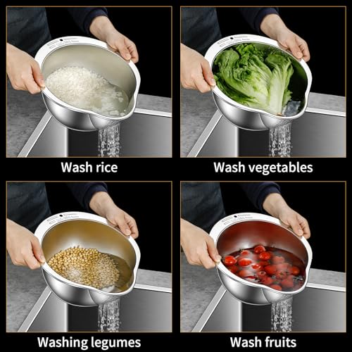 Ylarmy YLARMYCO1 Rice Strainer And Colander Bowl With Side Drainer,Metal Rice Washer 18/8 Stainless Steel Rinser Washing Bowl For Quinoa, Fruits,Vegetables, Lentils,Beans,Grain,Kitchen Food Strainer Basket thumb #4
