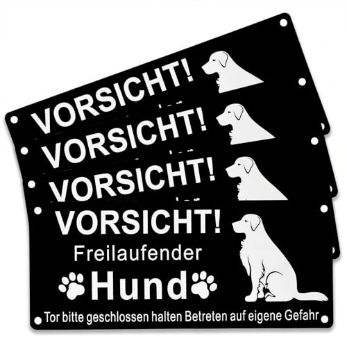 4 Stück Vorsicht Hund Schild 25 x 10cm Warnung Vor Dem Hund