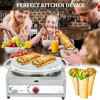 XFQZJG 45 cm kommerzieller Crêpe-Maker, Pfannkuchen-Grillplatte, große Kochplatte, antihaftbeschichtete elektrische Grillplatte, Pfannkuchen-Maker, Teigverteiler, Holzspatel, Crêpe-Pfanne für Gas/LPG – Bild 3