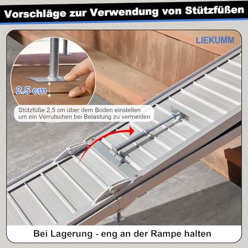 LIEKUMM Rollstuhlrampe 304 cm, 300 kg Tragkraft Aluminium Auffahrrampe rutschfest, Rollstuhlrampe für Treppen, Tragbare Rampe für Rollstuhl, Türschwellen, Zuhause