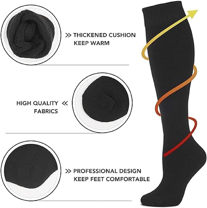 VAIDUE Warm Winter Knee High Socks for Women Black, Stretchable Free Size (S M) (1 Pair) Long woolen socks for Girls & women, Thick Socks Support For Cold Weather, Regular use, Running, Hiking, Work 2