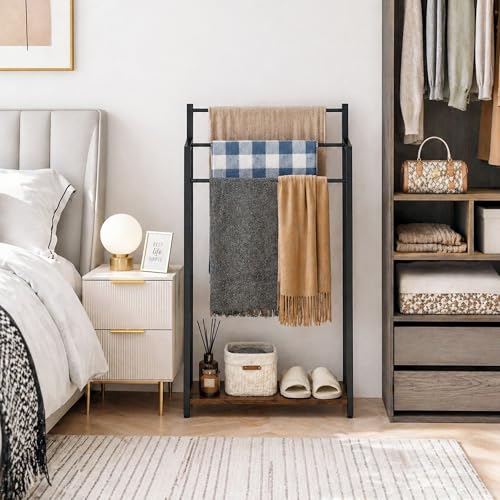 169-W-Freestanding-Towel-Rack-with-Rustic-Brown-Wood-Shelf-3-Tier-Blanket-Ladder-Stand-for-Bathroom-Living-Room-Metal-Frame315H-x-169W-x79D