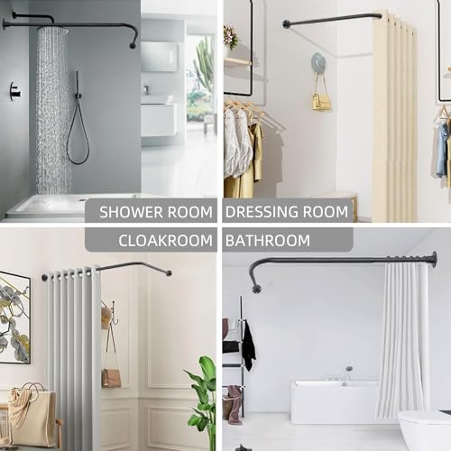 Image of L Shaped Shower Curtain Rod, (44.1 inch-54.3 inchx44.1 inch-54.3 inch) Adjustable Curved Shower Rod, 90 Degree Corner Shower Rods for Bathroom Bathtub Clothing Store Locker, locker rooms, fitting rooms, Black