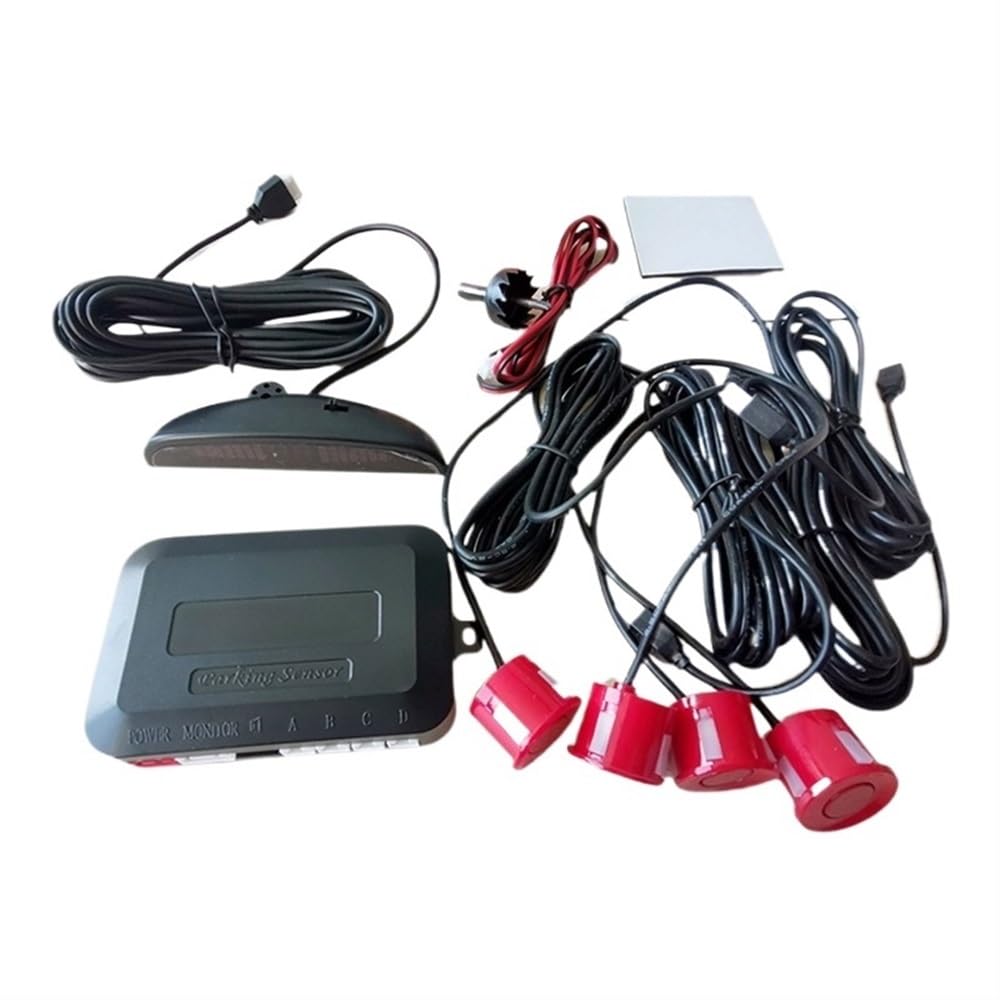 sensores Aparcamiento PDC Smart Parktronic para Coches de detección de Pantalla LED, Monitor de radares de estacionamiento inverso con 4 sensores(Red)