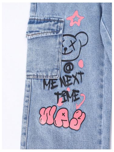 WDIRARA Toddler Girl's Graphic Baggy Jeans High Waisted Wide Leg Denim Cargo Pants with Pockets3