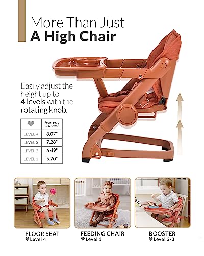 Image of Feed Me 3-in-1 Travel High Chair Booster Seat for Infants and Toddlers - Transitional, Compact & Fits Any Chair, Swivel Tray, Pumpkin Orange