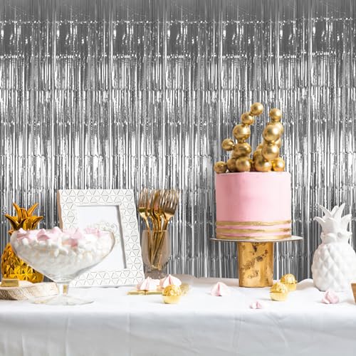 6pcs Foil Curtain, Silver Tinsel Curtain, Metallic Foil Fringe Curtains, Hanging Door Streamers for Birthday Party Wedding Holiday Graduation Bridal Shower Backdrop Decoration (3.3 x 6.6ft) - Image 3