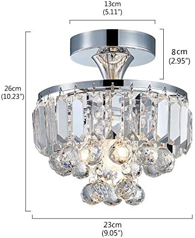 Bestier Modern Chrome Crystal Semi-Flushmount Chandelier Lighting LED Ceiling Light Fixture Lamp for Dining Room Bathroom Bedroom Livingroom Diameter 9" Height 10"