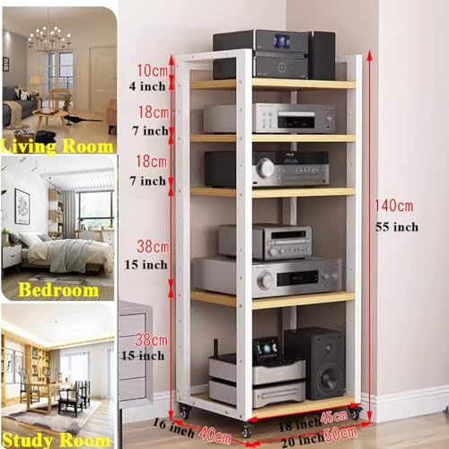 BYZOMU 5 Tier Stereo Component Stand Cabinet, Audio Video Rack Media Unit Turntable Shelf Record Storage Shelves, Tall Entertainment Center, Modern AV Cabinet(Red)