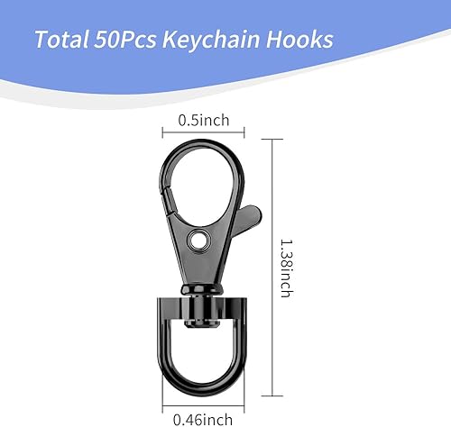 Miniatura 2 de 100 llaveros giratorios de alta calidad con llaveros, clip de llavero de metal y llavero, 50 ganchos para llaveros y 50 llaveros para cordón,