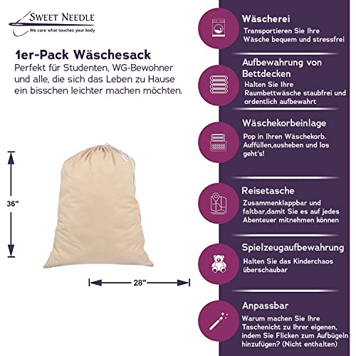 Sweet Needle extra großen Wäschespeicher-Einkaufstüten, 71 x 91 cm (28 x 36 Zoll) 75 l - 100% Baumwolle, sehr langlebig, Zugschnur mit Kabelverschluss, Maschinenwäsche und wiederverw