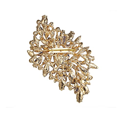 Image of BriLove Women 's Elegant Stunning Crystal Rhinestone Marquise Oval Leaf Bouquet Brooch Pin for Party Prom