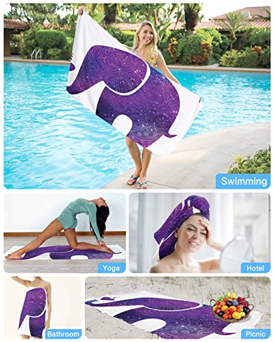 Beach Towel Pool Towels Purple Elephant With Love Africa Art Microfiber Quick Dry Camping Towels Sandproof Absorbent Beach Blanket For Outdoor Traveling On Vacation #TOP6