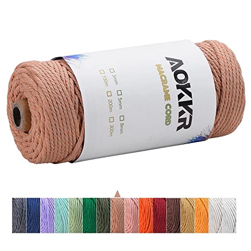 AOKKR Corde Macramé 3mm x 100mm, Fil Macrame de Coton Naturel 4 Brins Torsadé, Ficelle Corde pour Tressée DIY, Décoration Bohême Tapisserie Suspension Plante Coussin Rideau Emballage Cadeau, Cannelle