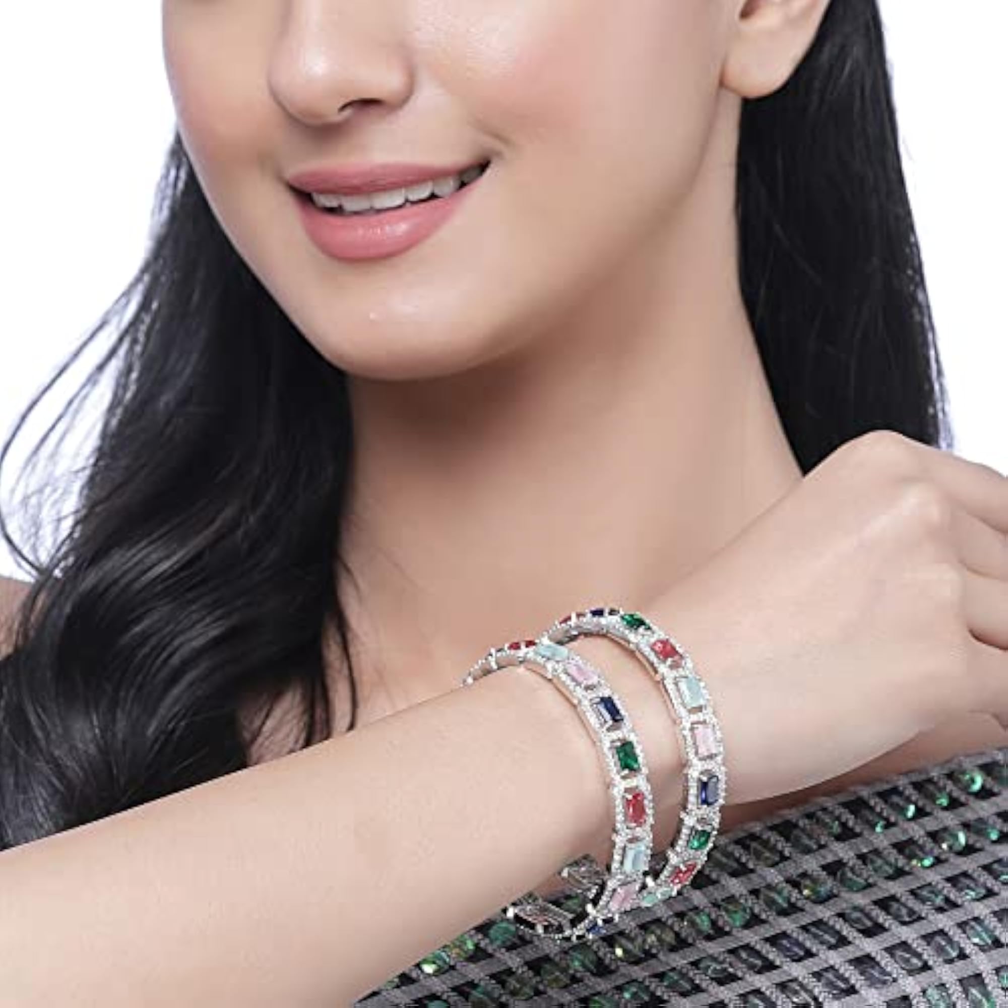 Square Shaped AD Bangle Set for Women (Set Of 2)
