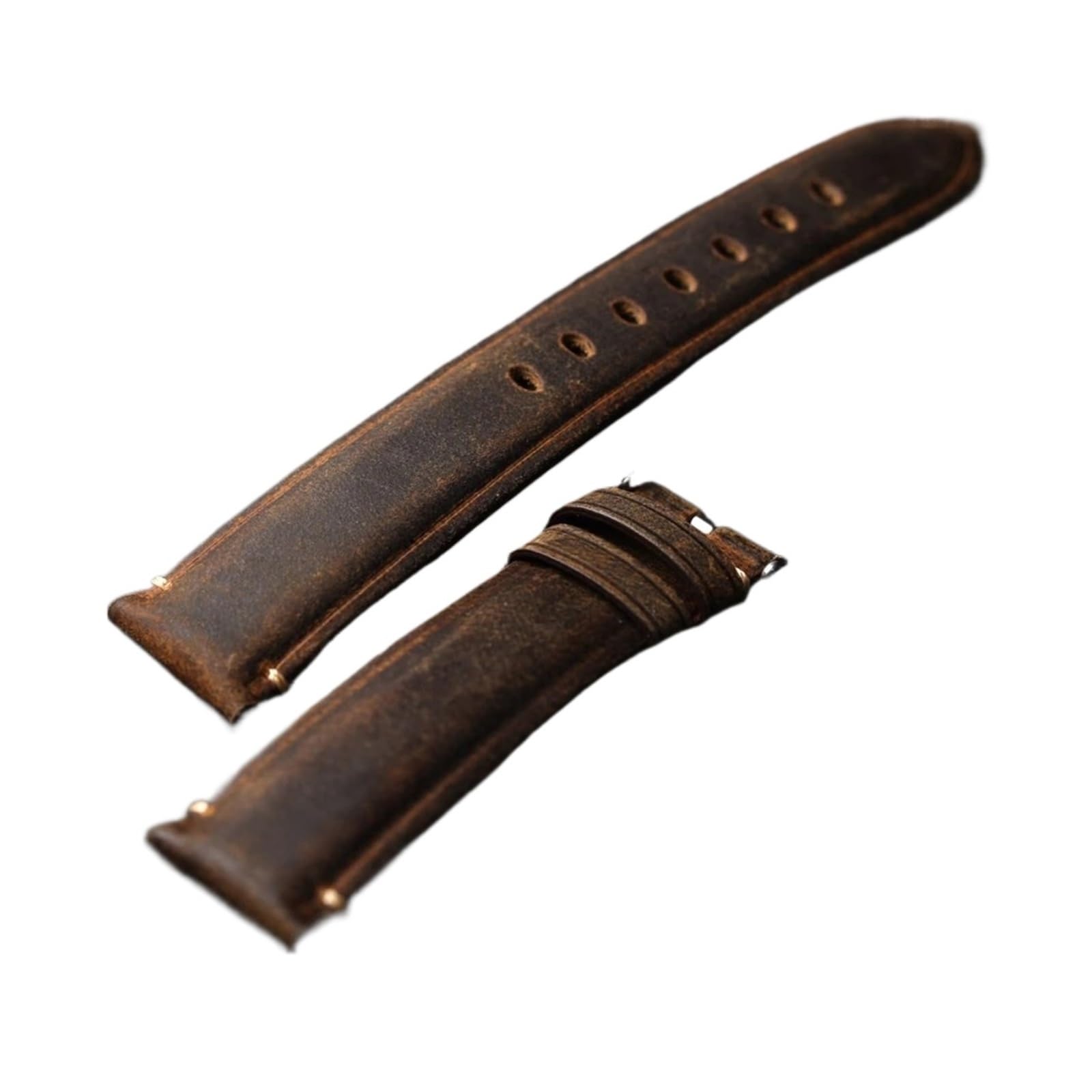 LUGEMA Handgefertigtes Uhrenarmband aus Rindsleder mit Kopfschicht, 18 19 20 21 22 MM, Braun, Vintage-Armband aus gebürstetem Leder, verdicktes Herren-Uhrenarmband