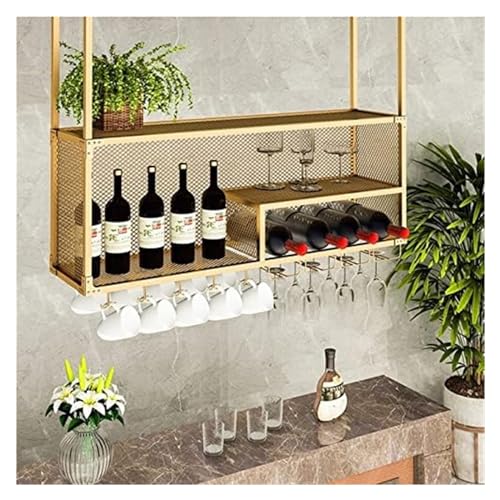 MWAYOYTE Estante Colgante para Vino, Soporte para Plantas, Soporte de Hierro Forjado para Copas de Vino, Expositor Americano para Plantas, vinos y Libros, diseño de Rejilla de Doble Capa.