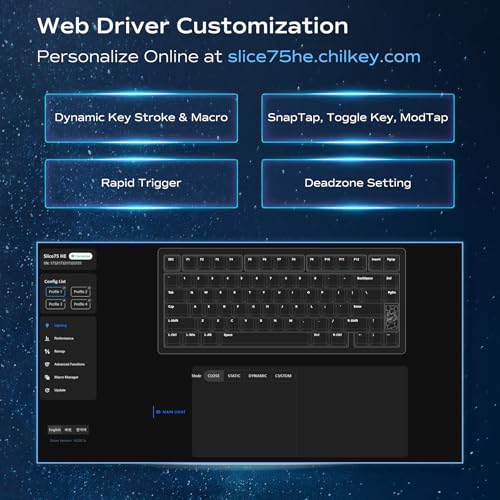 Image of OOCTPK Chilkey Slice75 HE Gaming Keyboard: Hall Effect Aluminum Keyboard with Flux Switch, Rapid Trigger, 8K Polling, Per-Key RGB Gaming Magnetic Switch Key Board for Gaming (Translucent Blue)