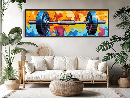 Toile graffiti avec haltères 20x60cm sans cadre format panoramique pour décoration moderne