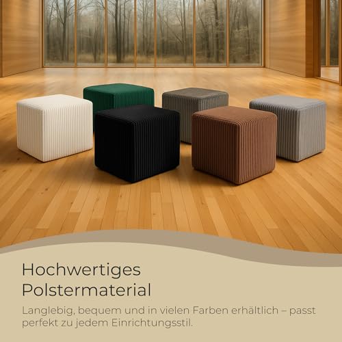 Extrasen Hocker Wohnzimmer Sitzhocker - Quadratisch 40 x 40 cm - Sofahocker - Dünner Cord Schwarz