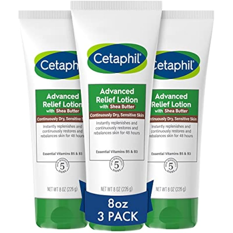 Cetaphil Body Lotion, Advanced Radiance Lotion with Shea Butter for Dry, Sensitive Skin, 8 oz Pack of 3, Fragrance Free, Hypoallergenic, Non-Comedogenic