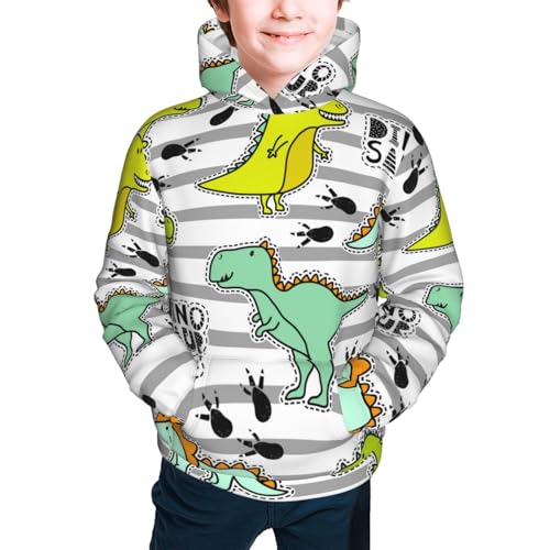 Funny Dinosaurs on Stripes Kids Pullover Hoodies Boys Sweatshirts Girls Athletic Clothes with Pocket2