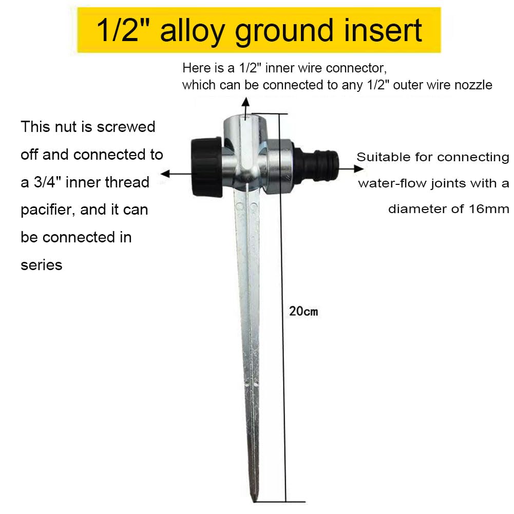 Cabeza de rociador de plástico y aleación Ajustable 0-360 Grados Riegador de riego para Suministros de riego Legal de jardín 1/2" Alloy Ground Insert All Metal 5 Piezas
