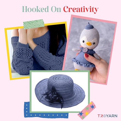 Image of TROYARN Summer (4- Skeins Pack) Silk Effect Hand Knitting Yarn Crochet Art Lace Craft 100% Microfiber Acrylic 4x100 gr (4x383 yds) (105353 - Azurite)