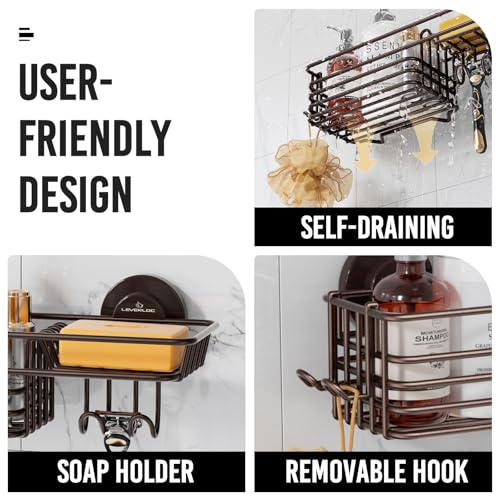 Image of LEVERLOC Shower Caddy Suction Cup, Heavy Duty Bathroom Organizer for Shower