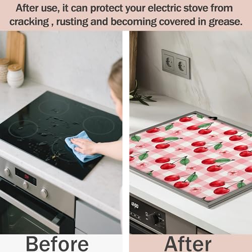 Image of Cherry Flower Stove Top Cover for Electric Stove, Heat Resistant Glass Cooktop Cover, Stovetop Protector, Dish Drying Mats Cover for Ceramic Washer Top 28x20 inch