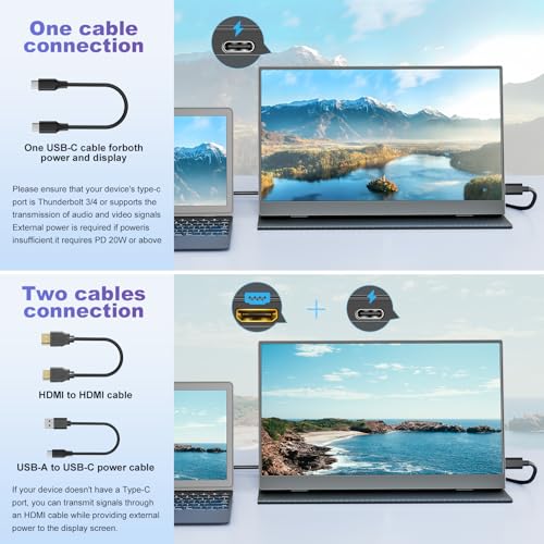 Image of 18.5 Inch Portable Monitor, FHD 120Hz IPS HDR 125% sRGB USB-C HDMI External Travel Monitor with Built-in Speakers, VESA Compatible for Laptop MacBook PC Surface PS5 Xbox
