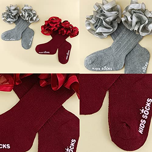 Actlati Baby Toddler Girls Knee High Socks 3D Ruffed Sock Top Big Ruffle Uniform Stockings For Newborn Infants 0-3 Years #TOP6