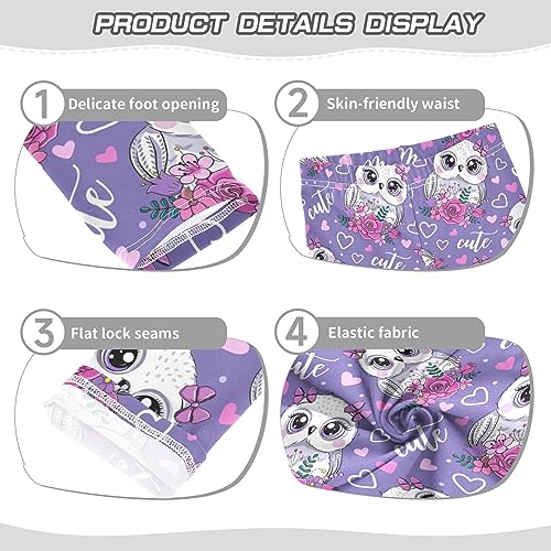 Cute Owl Girls' Leggings Toddler Doodles Purple Kids Yoga Pants Dance Active Tights 7-8T3
