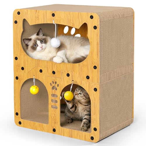Gimars Griffoir pour Chat Double Couche, Grattoir Chat Carton XL 51 x 43 x 28,5 cm, Griffoir Chat Maison pour Griffer, Se Cacher et Se Reposer, Charge 20 kg,...