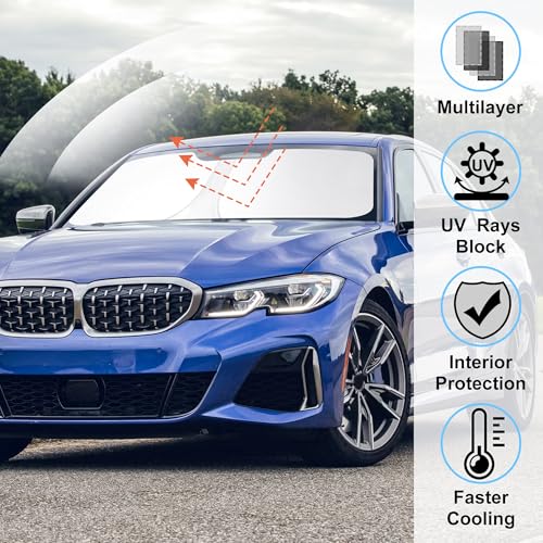 Image of Windshield Sun Shade Custom Fit for 2019-2024 2025 2026 BMW 3 Series Accessories Foldable Sunshade Sun Blocker Protect Car from Sun Rays & Heat Damage Keep Car Cooler