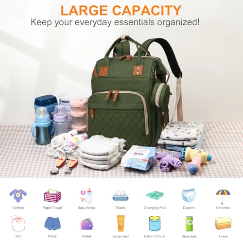 Image of Diaper Bag with Changing Station, Baby Backpack with Foldable Changing Pad | Waterproof Large Backpack for Mom & Dad, USB Charging Port,Shower Gifts for Mom Dad Girl Boy, Baby Newborn Essential, Green