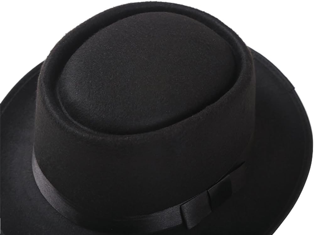 Pork Pie Hat for Men Women Felt Boater Porkpie Cap Flat Top Fedora Hat Derby Cap (Black Head Circumference 22-22.8 inch) - Image 2
