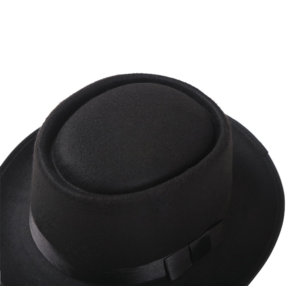 Chapeau de Pork Pie pour Homme et Femme - Casquette de Bateau en Feutre à Dessus Plat - Chapeau Fedora Derby (circonférence de la 56 à 58 cm)