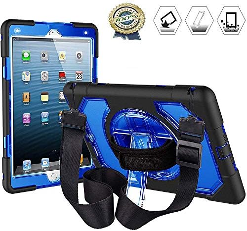 iPad 6th /5th Generation Case, Durable Case Cover for iPad 9.7 2017 2018 with 360° Rotary Kickstand, Hand & Shoulder Strap, Dual Layer Full Body Rugged Protective Case for iPad 9.7 inch(Blue)