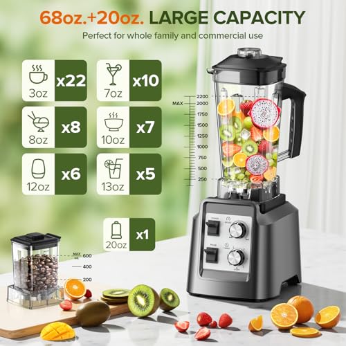 Blenders for Kitchen, Smoothie Blender with Timer - Countertop Blenders with 68oz Dishwasher-Safe Pitcher, Ice Crushing & Frozen Fruit, BPA Free