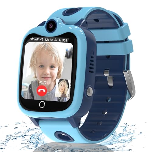 Ruopoem 4G Reloj Inteligente Niño, IP68 Impermeable Smartwatch Niños con GPS y Llamadas, Reloj GPS Niños Videollamada, Chat de Voz, SOS, Modo Escuela, Juego, Podómetro Reloj Inteligente Niñas y Niño