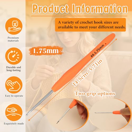 Image of SHWAKK Small Crochet Hook, 1.75 mm Lace Ergonomic Crochet Hook, Tiny Crochet Needles for Arthritic Hands, Knitting Needles with Soft Handle Beginners and Experienced Hobbyists