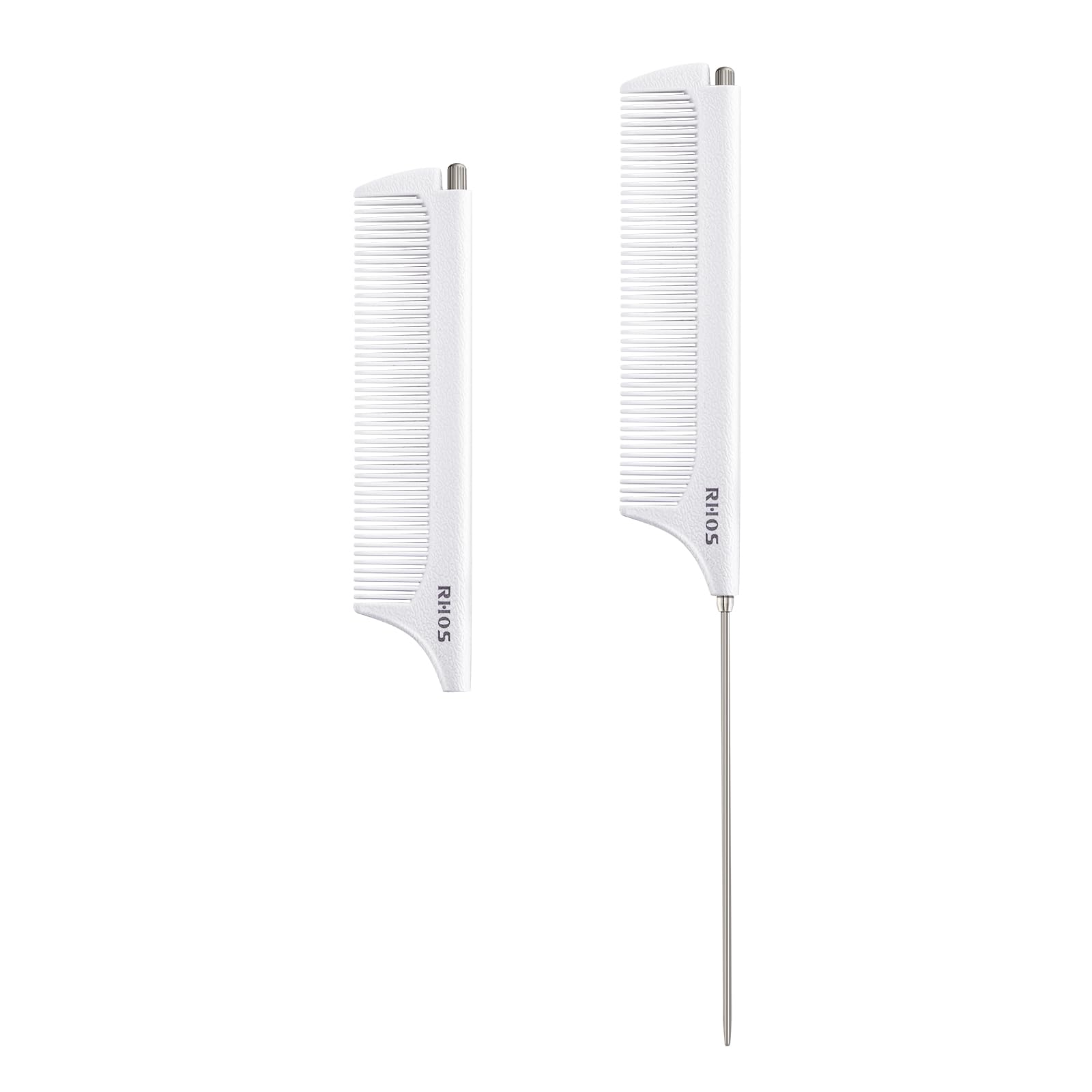 Carbon Retractable Rat Tail Parting Comb - Portable Fine Tooth Teasing Comb for Styling, Hair Cutting, Braiding with Stainless Steel Pin Tail - White