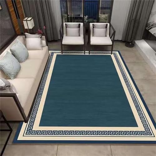 Tapis de salon antidérapant bleu motif chinois - 2