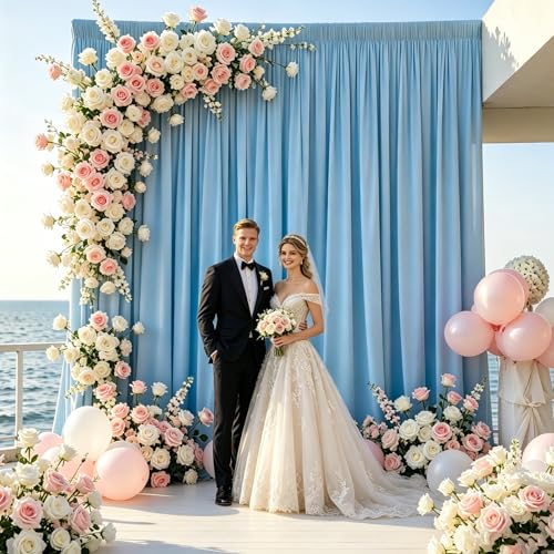 HAEFOO Baby Blue Backdrop Curtain - 10x10FT Back Drop Curtains for Parties Wrinkle-Free Soft Polyester Backdrop Wedding Decoration Photoground Backdrop Stain-Resistant for Back Drop Stand, 2 Panels by HAEFOO - Used condition - Image 2