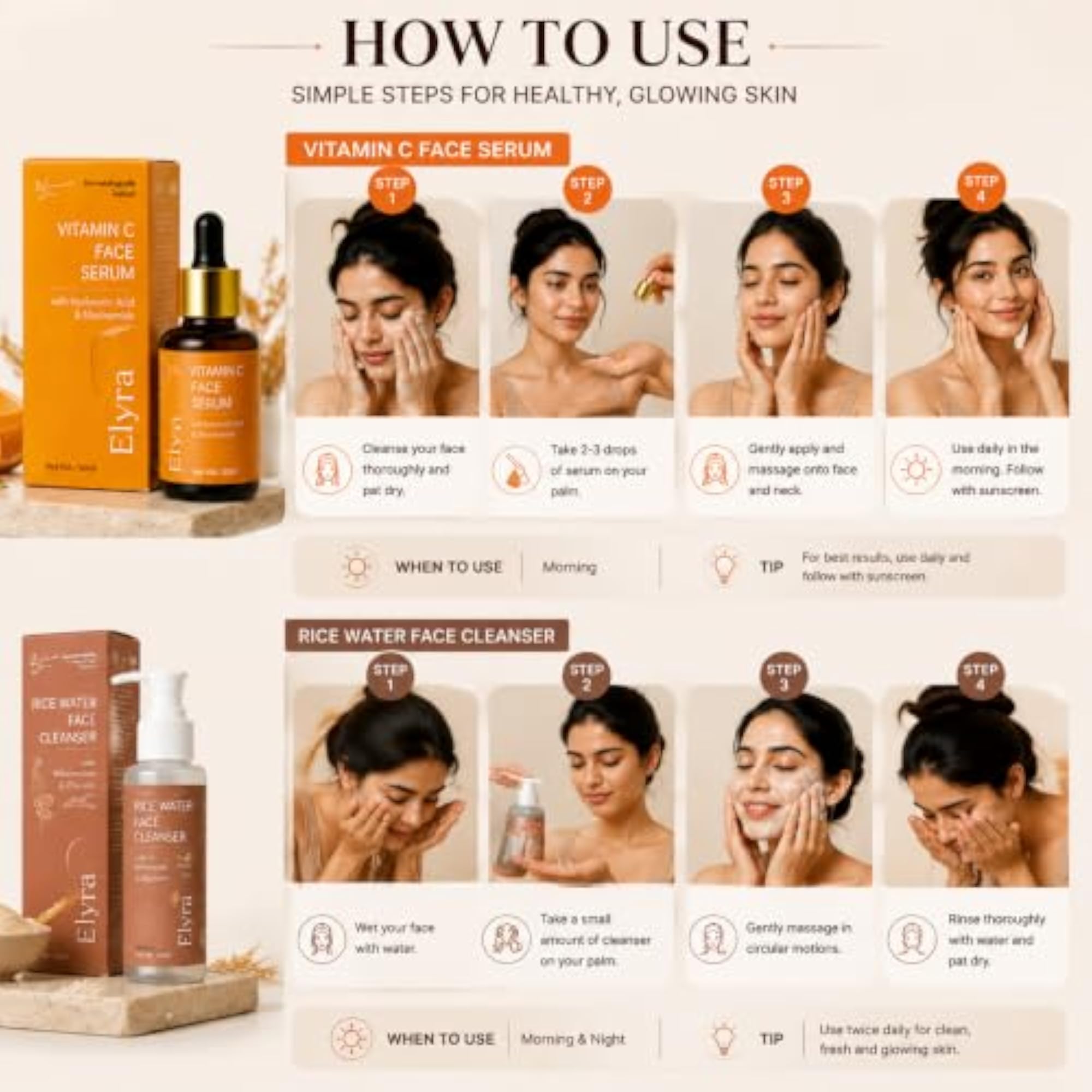 Vitamin C Face Serum & Rice Water Face Cleanser Combo