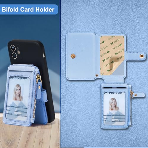Image of M-Plateau RFID Blocking Phone Wallet Stick on Leather, Card Holder for Phone case Stick on Attachable Credit Card Holder for Phone (Compatible with Most Smartphones) (Sky Blue)