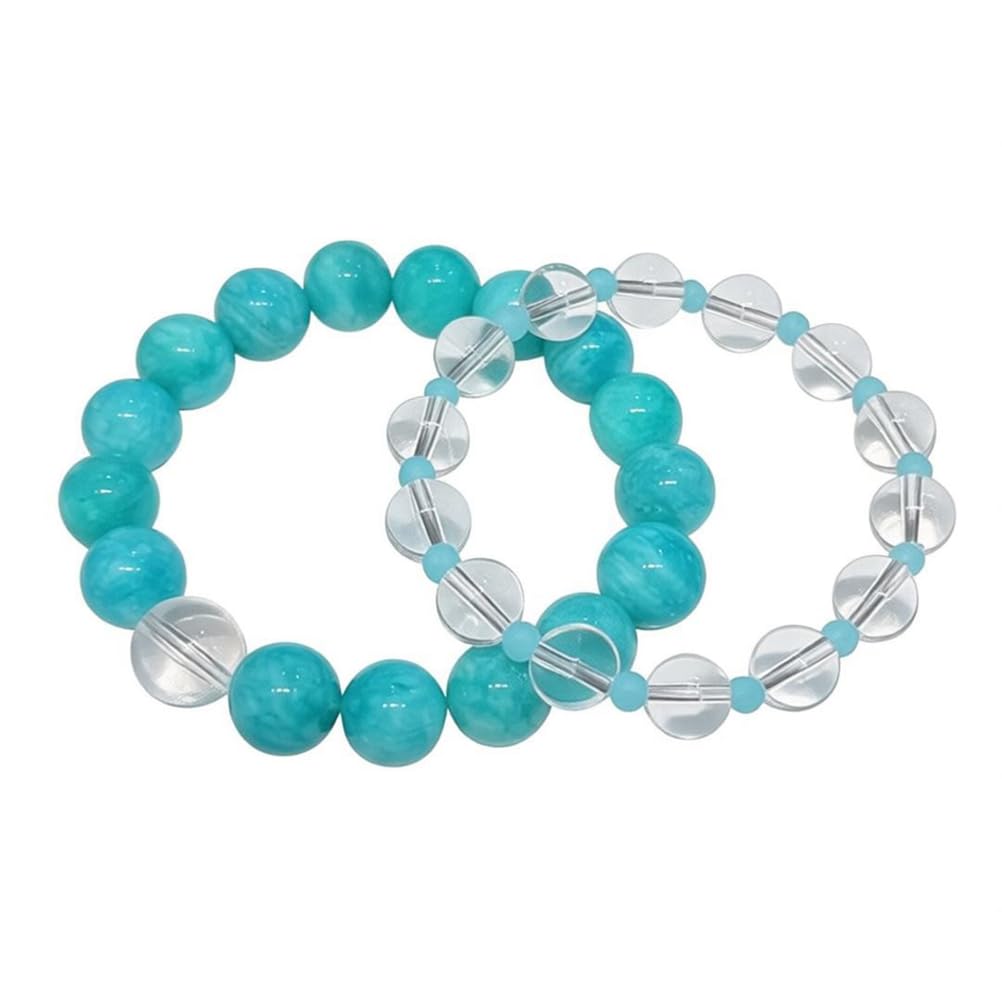 Pulsera de 2 Piezas con Cuentas Redondas de Cristal curativo, amazonita y Cuarzo Transparente, joyería elástica con Piedras Preciosas para Mujer