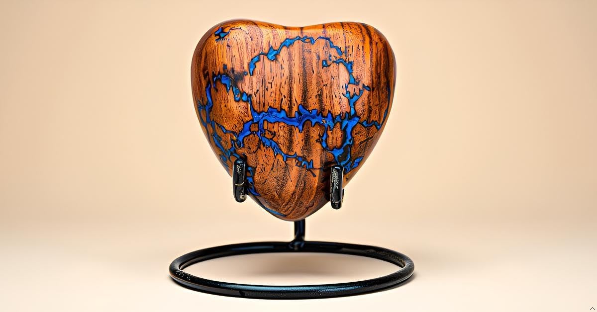 Wooden Heart Shaped Urn for Human Ashes – Small Keepsake Cremation Urn for Men & Women, Blue, 3 Cubic Inches