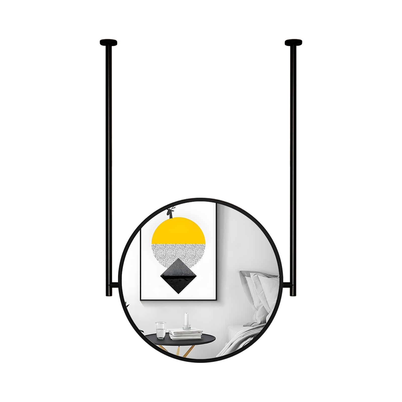 FGXHHS Black Metal Framed Mirror, Large Vanity Circle Wall Ceiling Hanging Bathroom Makeup Modern Mirror Decor for Entryway Hangs(Diameter-70CM/27.6INCH)